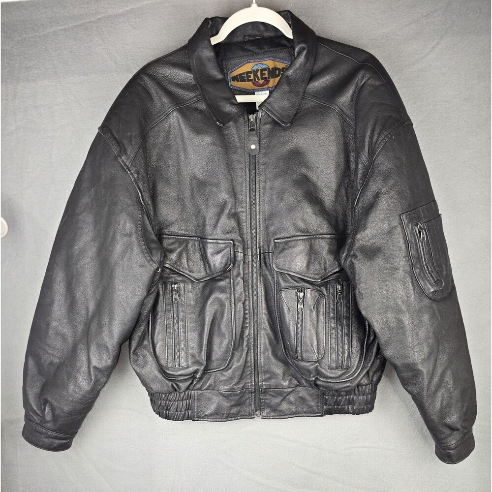 Weekends‎ Mens Leather Jacket XL Black Casual Motorcycle Biker Coat
